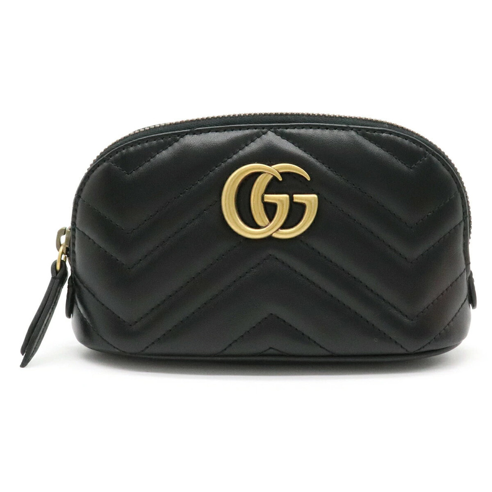 Gucci GG Marmont Cosmetic Case Makeup Pouch Clutch Quilted Leather Black